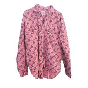 Vintage 80s Pink Cowboy Print Shirt 48" Chest Large Cotton Chambray